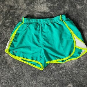 Under Armour Teal Athletic Shorts with Neon Yellow Trim